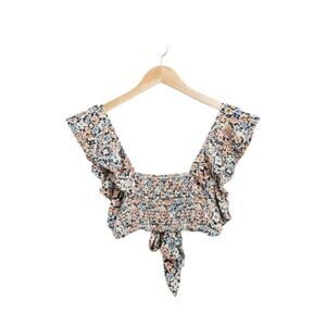 Maaji Glowy Flutter Sleeve Smocked Cover-up Crop Top Size Medium NWT $35 MSRP